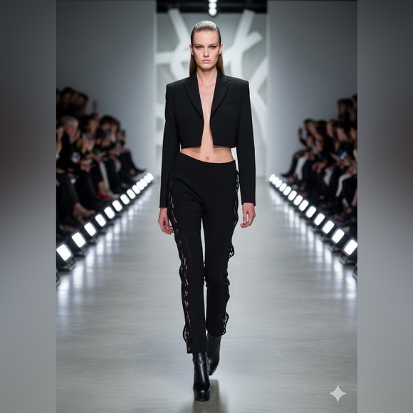 Marie Saint Pierre Pants - MARIE SAINT PIERRE 🇨🇦 black side zip pants with ruffle laser cut details small